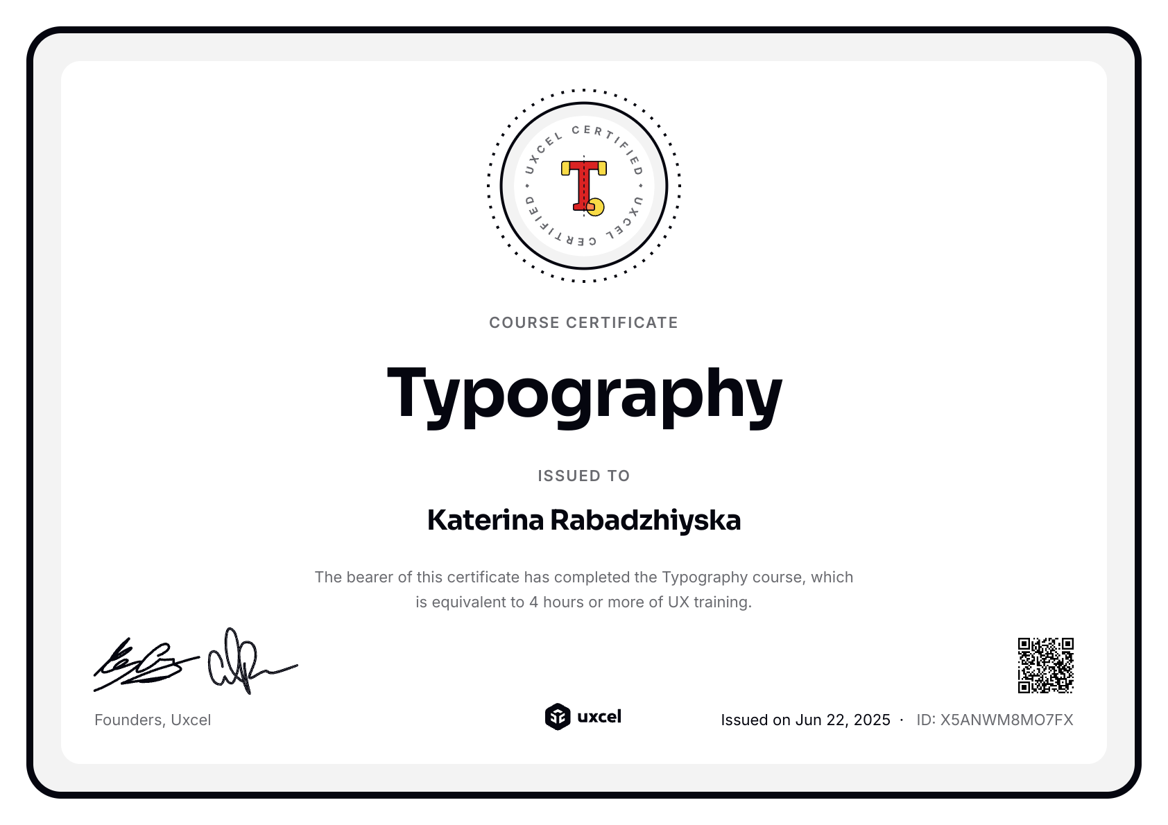 Katerina Rabadzhiyska's certificate